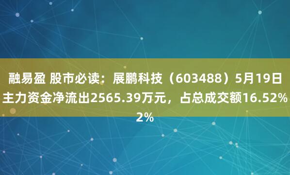 融易盈 股市必读：展鹏科技（603488）5月19日主力资金净流出2565.39万元，占总成交额16.52%