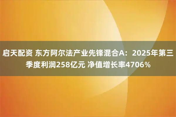 启天配资 东方阿尔法产业先锋混合A：2025年第三季度利润258亿元 净值增长率4706%